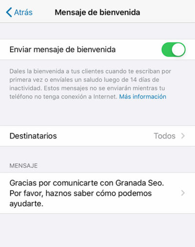 mensaje de bienvenida